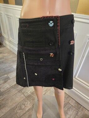 Black A-Line Embellished Women's Skirt Y2k